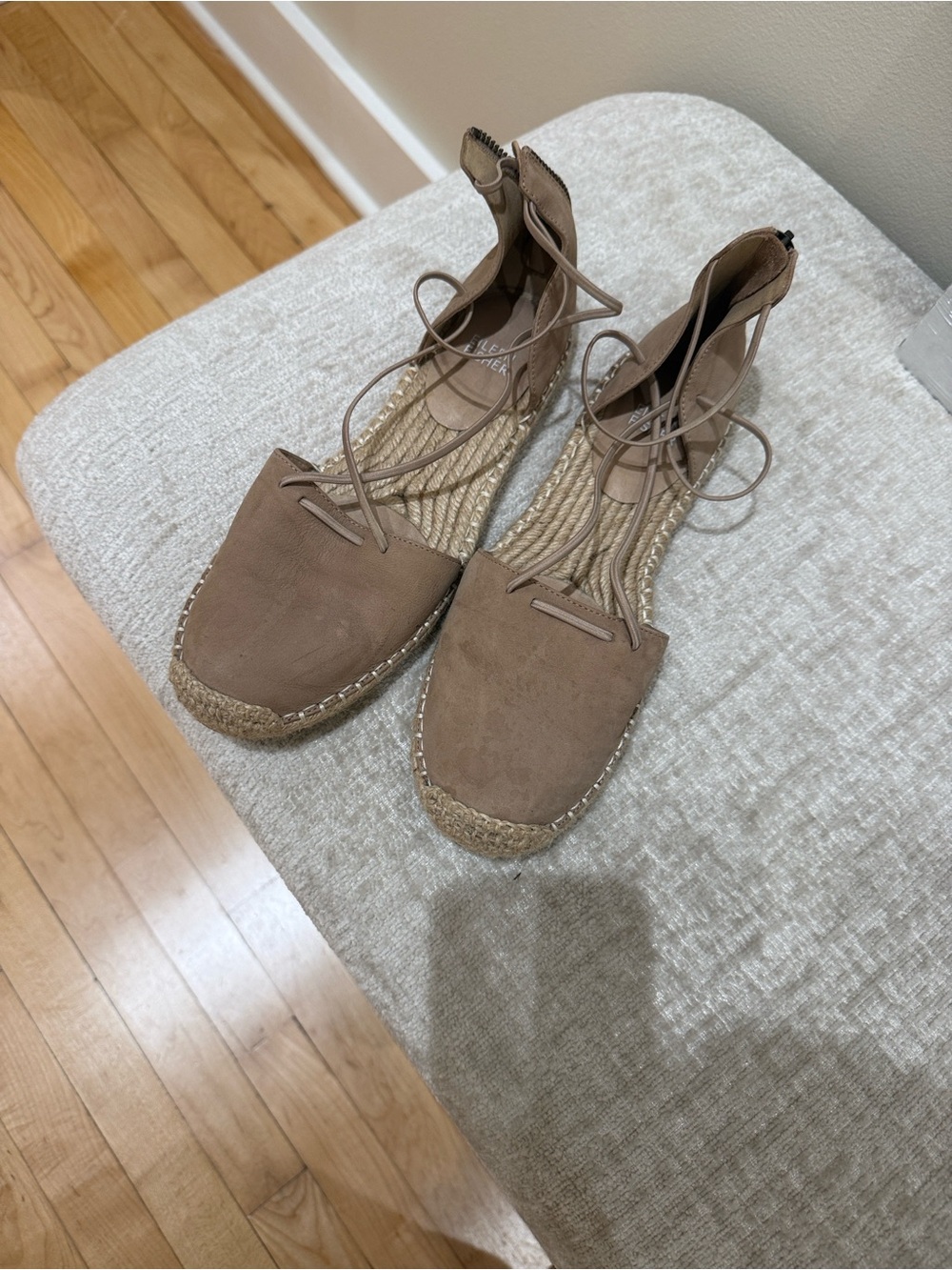 Eileen Fisher Taupe Lace-Up Espadrille Flats